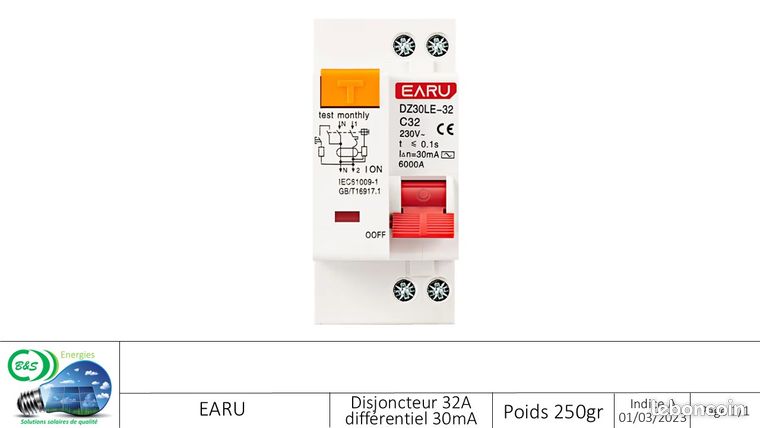 1 Disjoncteur 32A Différentiel 30mA plus