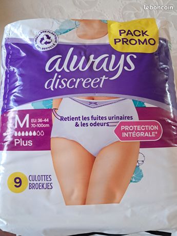 1 paquet de 9 culottes ALWAYS DISCREET / Taille M / 6 gouttes plus