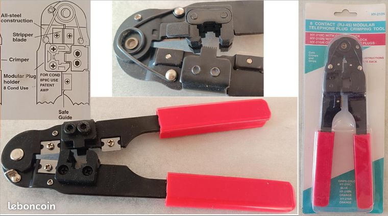 1 pince à sertir pour connecteurs RJ45 câble réseau éthernet 8 fils - Très Bon État
