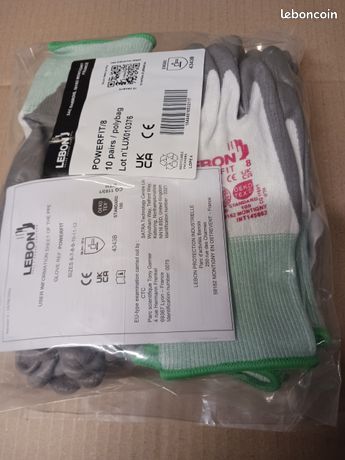 10 paires de gants anti coupure lebon taille 8
