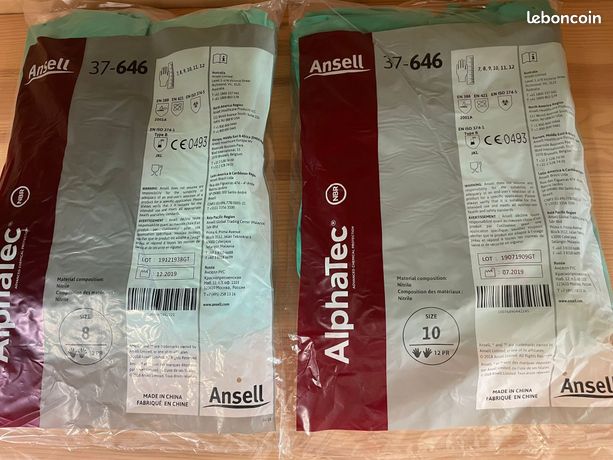 12 paires Gants Protection ansell taille 8 ou 10