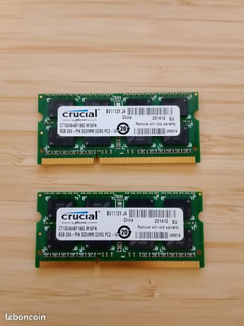 2*8 Go RAM Crucial DDR3 SO-DIMM PC3-14900 1866 Mhz