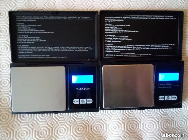 2 balances de précision 0.01g à 500 g et 0.1 à 1000g avec les piles 2 * aaa inclus dimensions 8*13 plateau 6.5*7.5cm sur lyon 8ème ou possible