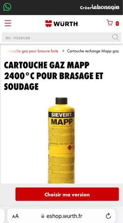 2 Cartouches Gaz Mapp Wurth / Sievert Brasure Forte + 2400°C 7/16"