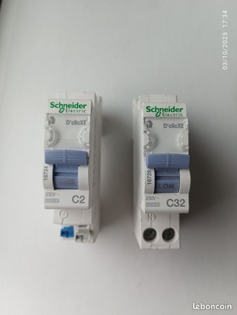 2 Disjoncteurs Schneider D clic XE C2/C32 embrochable