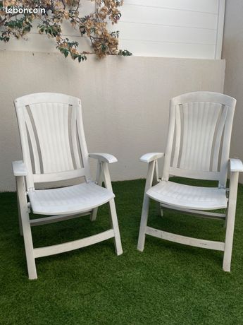 2 fauteuils pliables pvc blanc dossier reglable
