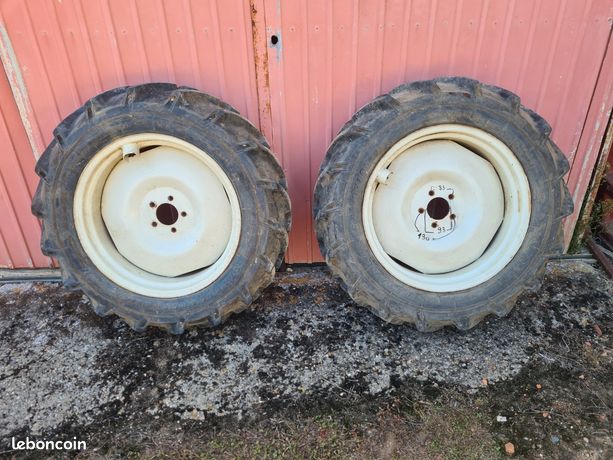 2 Pneus agricoles sur jantes 9.5x24 Dunlop