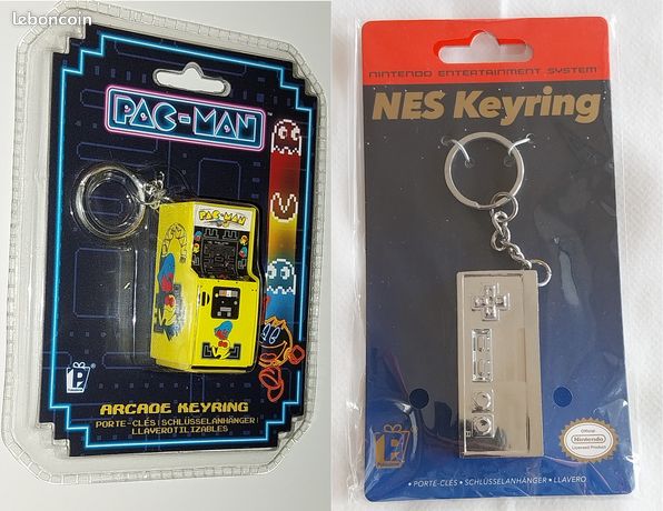 2 Porte-clés jeux vidéos borne d'Arcade PAC-MAN / manette NES livraison possible