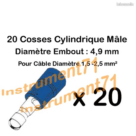 20 Embouts de câblage Electrique à sertir Diamètre du Cylindre 49 mm Couleur Bleu Pour Câble de 15 à 25 mm
