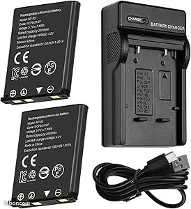 2000mAh 2-Pack Batterie pour NP-45 NP-45A NP-45B NP-45S et kit de Chargeur Compatible avec Fujifilm INSTAX Mini 90 Olympus Li-40B Li-42B Nikon EN-EL10 Fuji FinePix J10 J15 J100 J110w