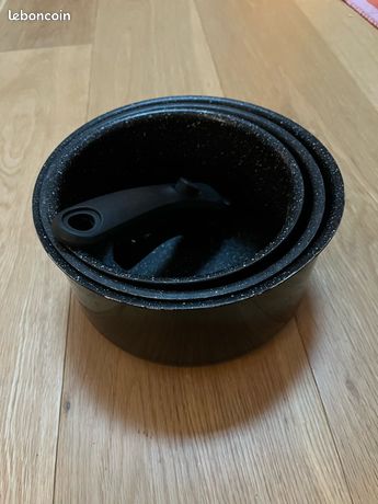 3 casseroles en aluminium 16/18/20 cm manche amovible anti adhésif et pour induction