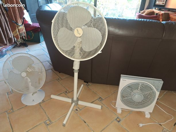 3 ventilateurs sur pied blanc de toute taille reglable en hauteur oscillant 3 vitesses