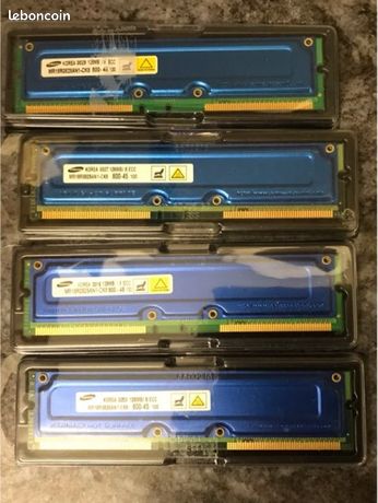 4 barrettes 128 Mo RAMBUS RDRAM SAMSUNG PC800 MR18R0828AN1-CK8 800-45
