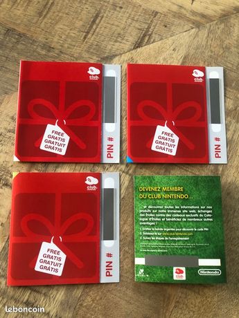 4 cartes à gratter club Nintendo DS et 3DS