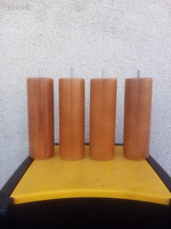 4 pieds pour sommier lit ou meuble en bois massif venri 190 Ø 60 mm couleur chêne moyen