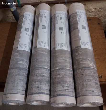 4 rouleaux de tapisserie effet bois gris neuf