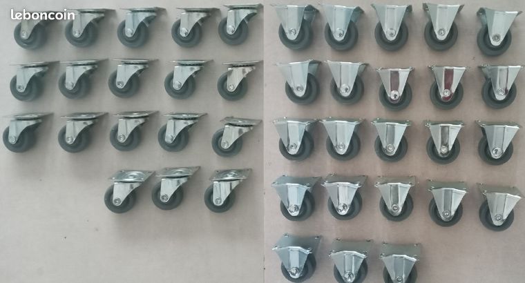 64 roulettes pivotantes + 70 roulettes non pivotantes 2e/l'unité