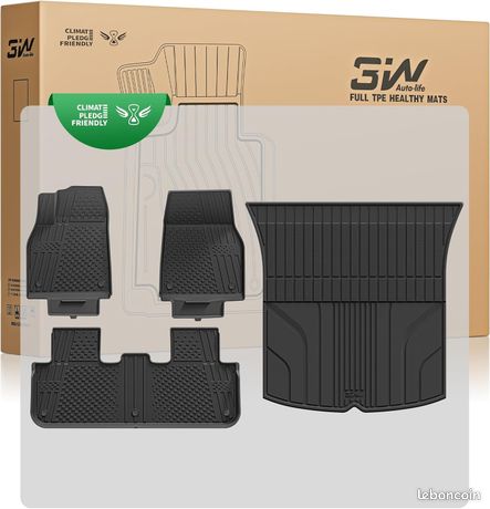 Kit de Tapis de Voiture et de Tapis de Coffre 3W pour Tesla Model Y 2025-2026 Juniper, Tapis de Sol en TPE antidérapant i erméable Co atibles avec Tesla Model Y 2025