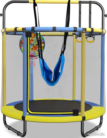 Tra oline intérieur/extérieur pour enfants, convient pour l'intérieur et l'extérieur, avec filet de sécurité, balançoire, 1,45 x 1,7 m, poids maximal admis 50 kg