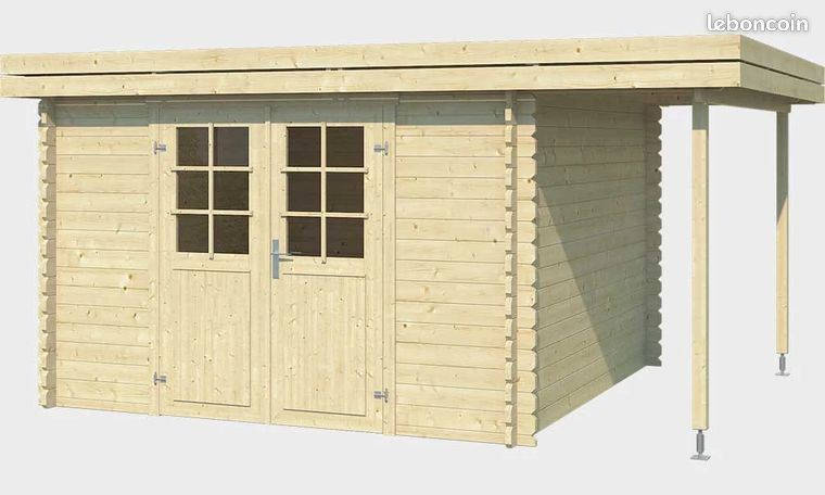 Abri de jardin toit plat avec appentis Issoire 34mm 8.60 m intérieur