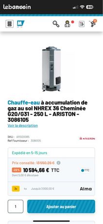 Accumulateurs gaz NHREX36 ariston 250 litres
