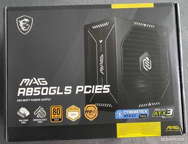 Alimentation MSI 850W Gold Full modulaire Excellent état Garantie 1 an