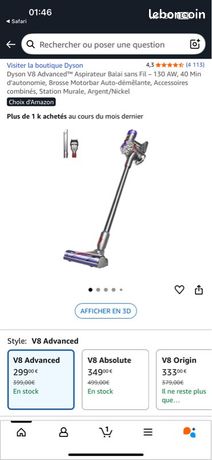Aspirateur dyson v8 advanced neuf