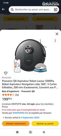 Aspirateur Robot Proscenic Q8 Laveur