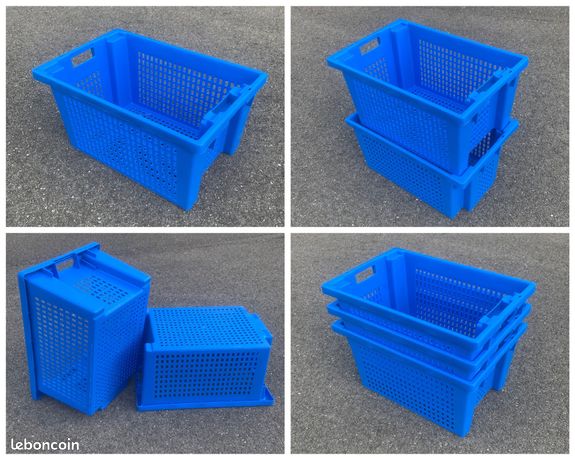 Bac ajouré alimentaire empilable et emboitable 60 x 40 x 30 cm, bleu