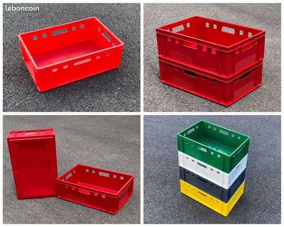 Bacs à viande 60 x 40 x 20 cm, jaune ou rouge, empilables