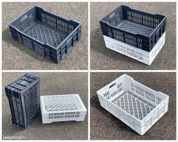 Bacs alimentaires 60 x 40 x 20 cm, gris ou blanc, empilables