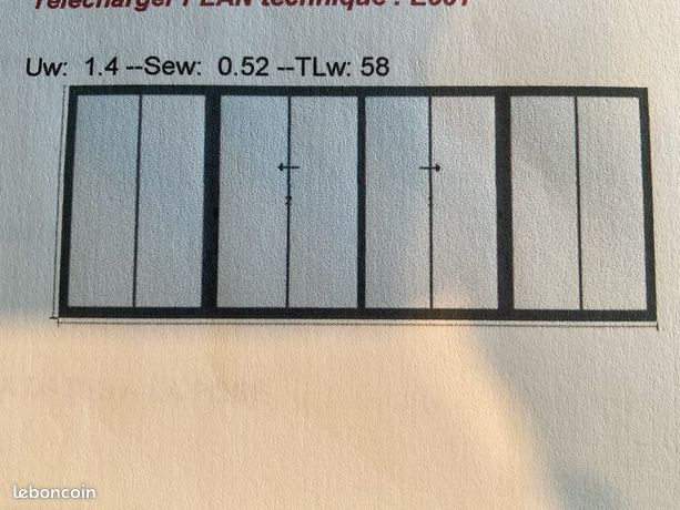 BAIE COULISSANTE 4 VANTAUX ALU Anthracite - 2260mmx5610mm côtes tableau
