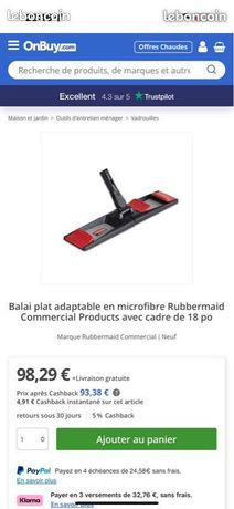 Balai plat adaptable en microfibre Rubbermaid Commercial Products avec cadre de 18