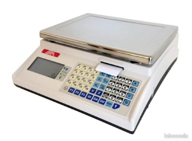 Balance poids-prix à tickets pour marché ou magasin livrée avec vignette verte et carnet métrologique + batterie interne incluse