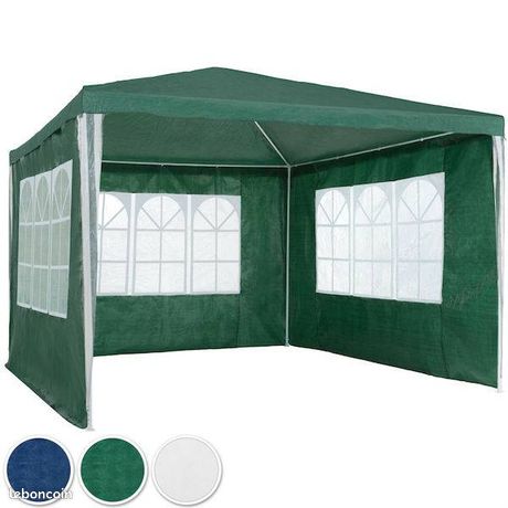 Barnum Chapiteau vert blanc ou bleu au choix Tente de réception Tonnelle 3x3m + 3 côtés amovible Montage facile gratuite en Europe Max 5 jours
