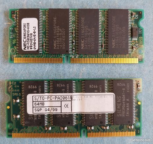 Barrettes mémoire RAM SDRAM SO-DIMM 64 Mo x2