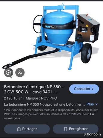 Bétonnière novipro 350 électrique