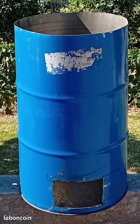 Bidon en fer 200 l fut de brulage végetaux ou papiers cartons § tonneau fer h 0.89 cm / 0.56 cm diam