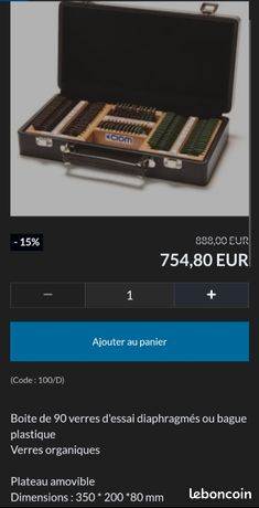 Boîte de verres dessai pour examen de vue