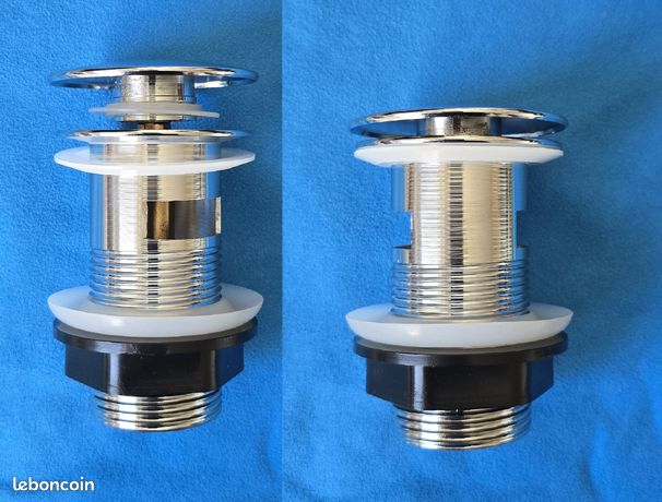 Bonde lavabo. =1" 1/4G=4.1 cm STANDARD. CLIC-CLAC =push-pull=pop up. CHROME. Trop plein. NEUVE. valve dévacuation vidage. Bidet OK