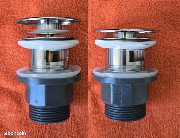 Bonde lavabo. =1" 1/4G=4.1 cm STANDARD. CLIC-CLAC =push-pull=pop up. CHROME. Trop plein. NEUVE. valve dévacuation vidage. Bidet OK