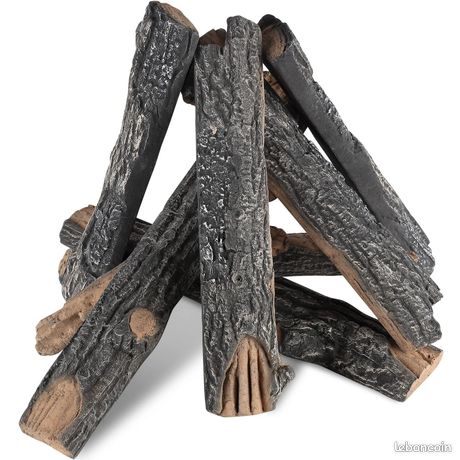 Bûches de Cheminée en Céramique 8PCS Bois Céramique Décoratif pour Cheminées à Gaz Résistantes à la Chaleur Fausses Branches Chênes Empilables pour Cheminée à Gaz Brasero Intérieur ou Extérie