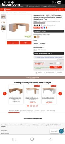 Bureau d'angle "BRUNEAU" comme neuf