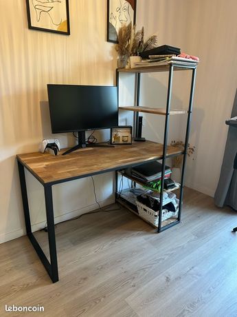 Bureau en bois massif et acier noir