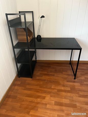 Bureau en métal et verre 123×60cm design sobre