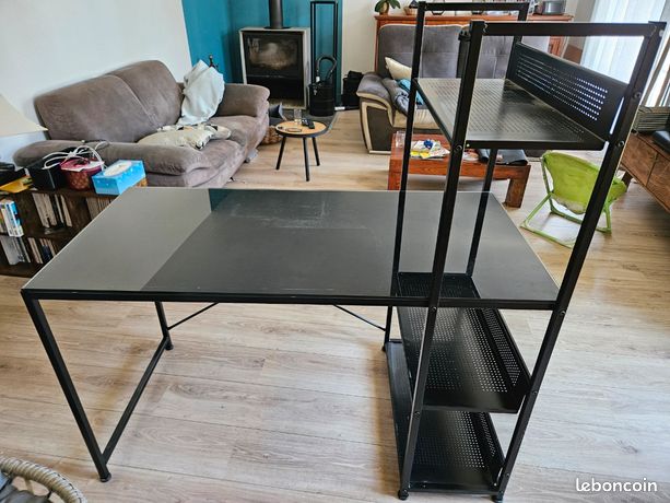 Bureau noir vitre et métal