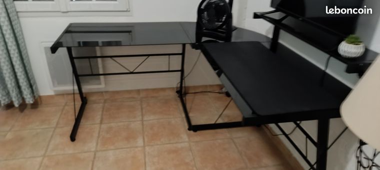 Bureau verre trempé noir