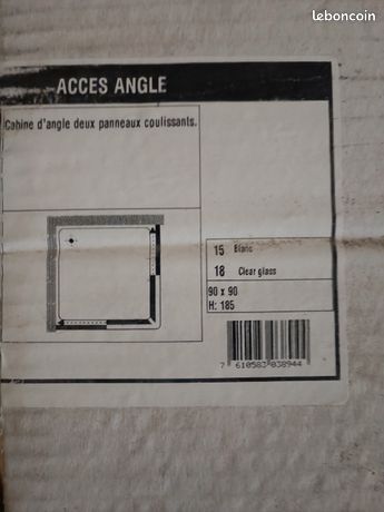 Cabine d angle en verre deux panneaux coulissant. Porte en angle. Coloris montants blanc. 90x90. Produit