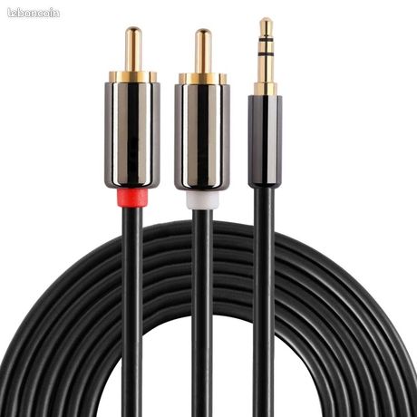 Câble audio 3,5 mm plaqué or 3,5 mm vers 2 câbles RCA mâles stéréo