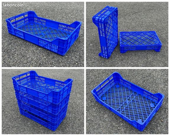 Cagettes alimentaires 50 x 30 x 11 cm, bleu, empilables